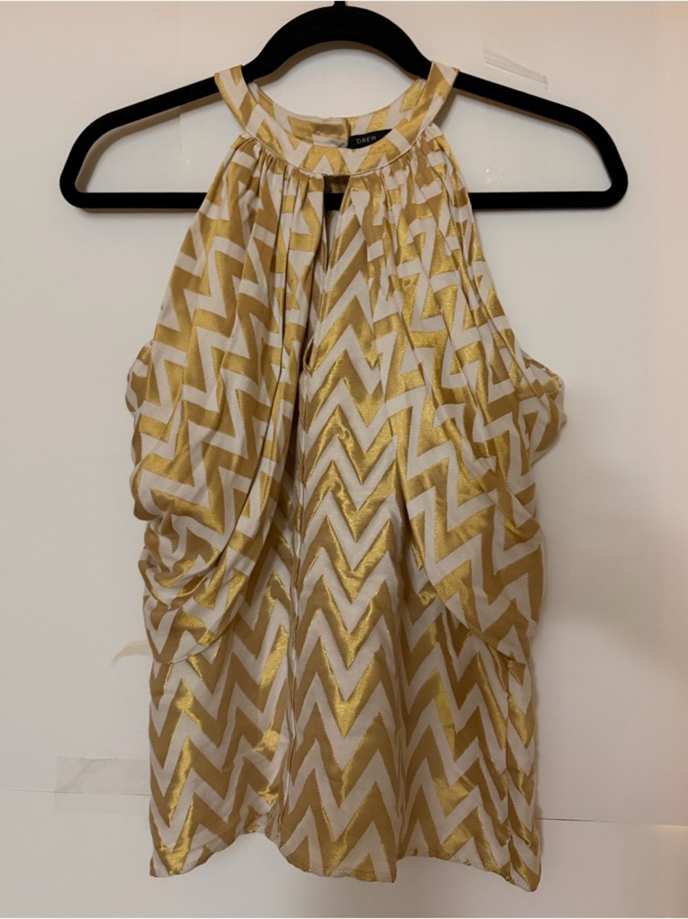 DREW Gold Metallic and Cream Chevron Halter Camisole